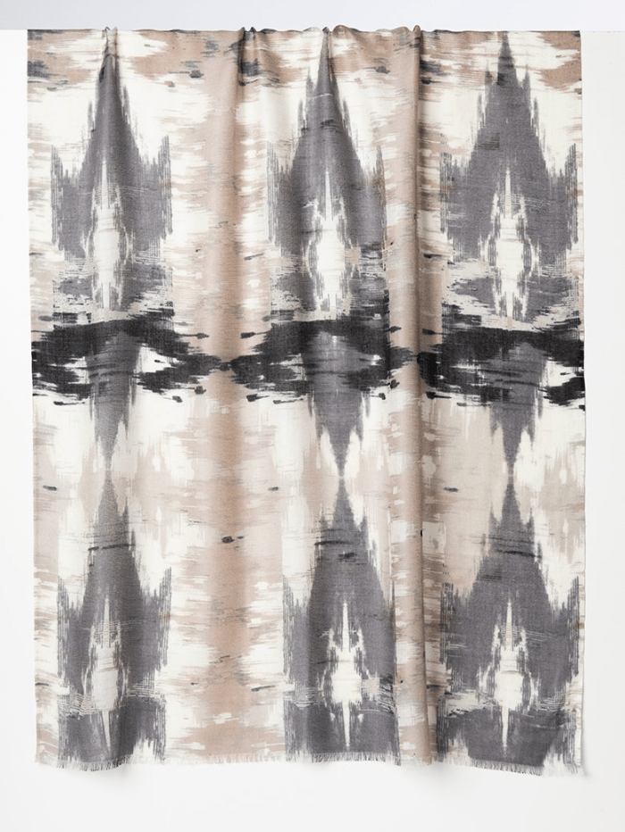 KINROSS Accessories One Size KINROSS Neutral Mushroom Ikat Printed Silk &amp; Cashmere Scarf LFAS2-224 izzi-of-baslow