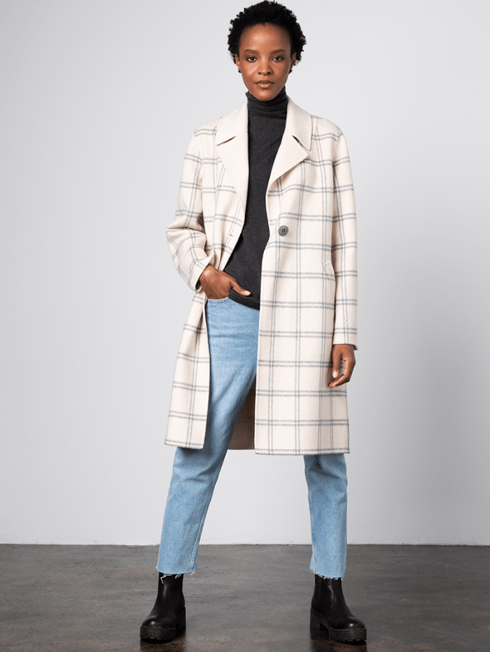 KINROSS Coats and Jackets KINROSS Cashmere Ivory Windowpane Notch Collar Coat LFOJ2-162 izzi-of-baslow