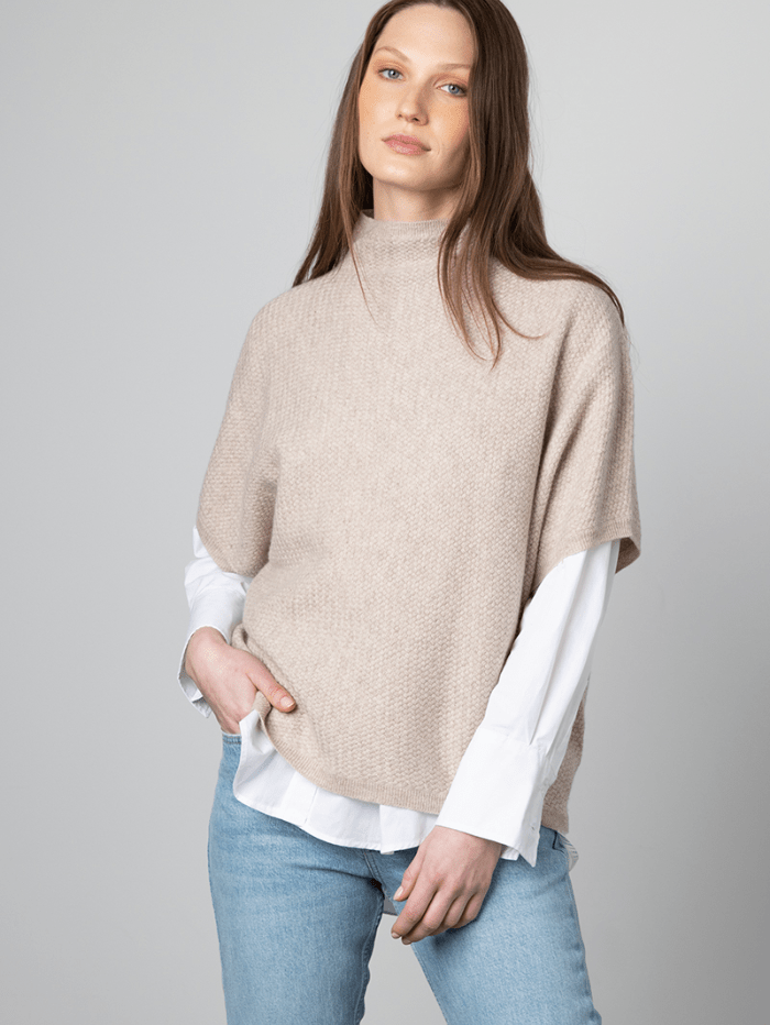 KINROSS Knitwear KINROSS Cashmere Mushroom Textured Funnel Popover LFSC2-164 izzi-of-baslow