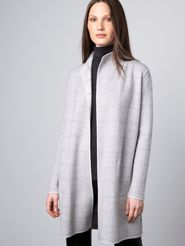 KINROSS Knitwear KINROSS Cashmere Reversible Checked Light Grey Cardigan LFSC2-132 izzi-of-baslow