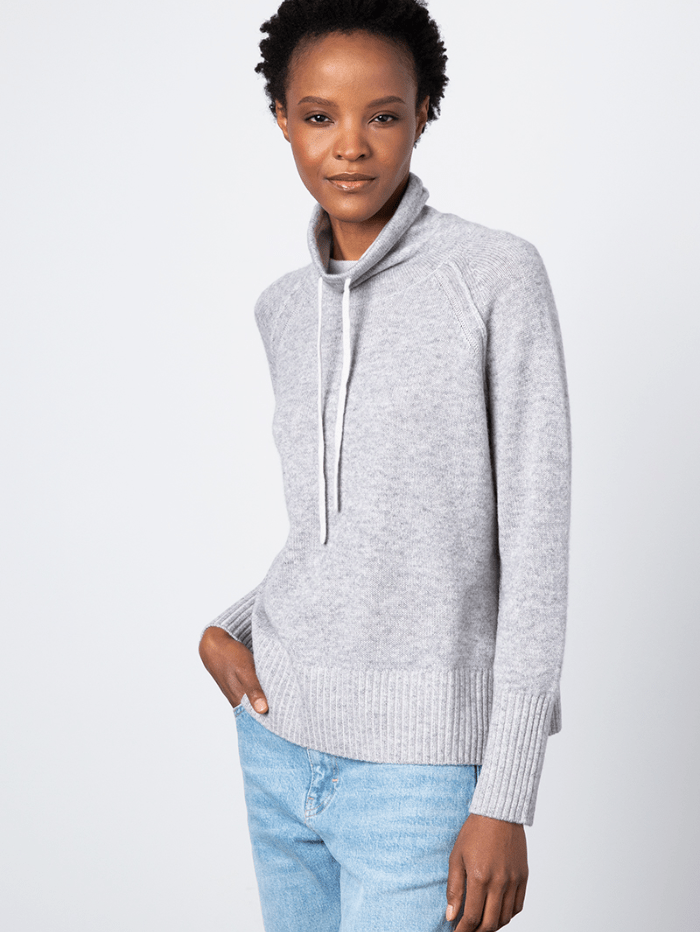 KINROSS Knitwear KINROSS Cashmere Silver Birch Grey Drawstring Funnel Neck Jumper LFSC2-107 izzi-of-baslow