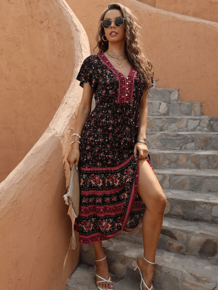 Libby Loves Dresses S Libby Loves Black Meadow Floral Maxi Dress izzi-of-baslow