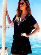 Lindsey Brown Resortwear Beachwear Lindsey Brown Paloma Black & Coral Sequin Black Beach Dress izzi-of-baslow