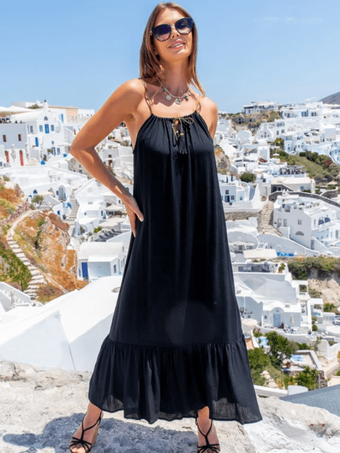 Lindsey Brown Resortwear Beachwear Lindsey Brown Paris Black Belted Maxi Beach Dress izzi-of-baslow