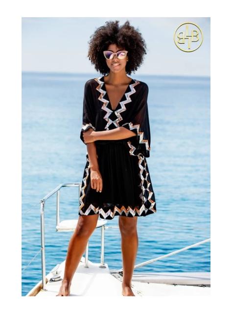 Lindsey Brown Resortwear Beachwear O/S Lindsey Brown Black Sequined Silk Resort Dress Paradise izzi-of-baslow