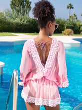 Lindsey Brown Resortwear Beachwear One Size Lindsey Brown Acapulco Pink Kaftan White Sequins izzi-of-baslow