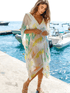Lindsey Brown Resortwear Beachwear One Size Lindsey Brown Amalfi White Pink & Yellow Kaftan izzi-of-baslow