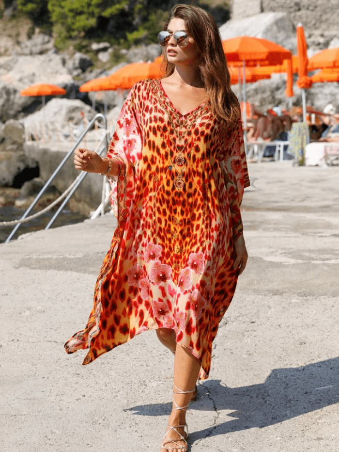 Lindsey Brown Resortwear Beachwear One Size Lindsey Brown Madagascar Maxi Vibrant Animal Print Beach Cover Up izzi-of-baslow