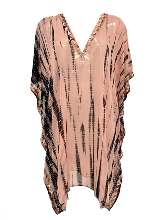 Lindsey Brown Resortwear Beachwear One Size Lindsey Brown S Daiquiri Tie Dye Silk Kaftan  Rose Black izzi-of-baslow