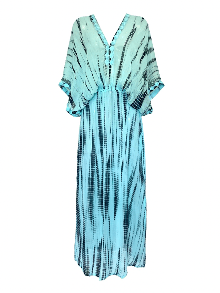 Lindsey Brown Resortwear Beachwear One Size Lindsey Brown T Havana Tie Dye Silk Maxi Sea Breeze izzi-of-baslow