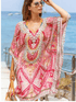 Lindsey Brown Resortwear Beachwear One Size Lindsey Brown T Rhodes Silk Kaftan Pink Shell Print izzi-of-baslow