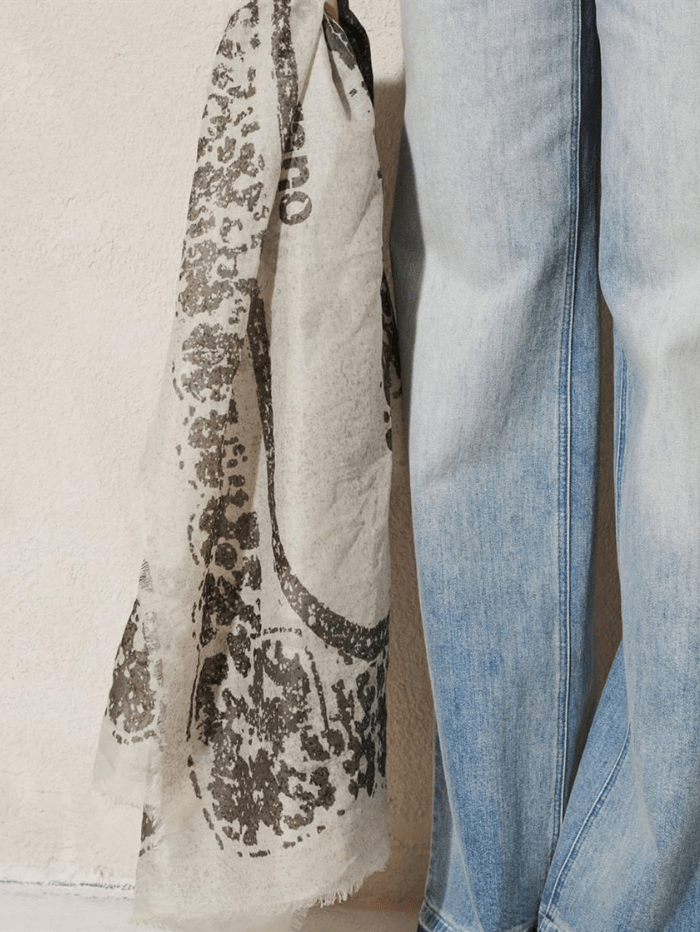 Luisa Cerano Accessories One Size Luisa Cerano Monochrome Cream Printed Scarf 858541 9355 7061 izzi-of-baslow