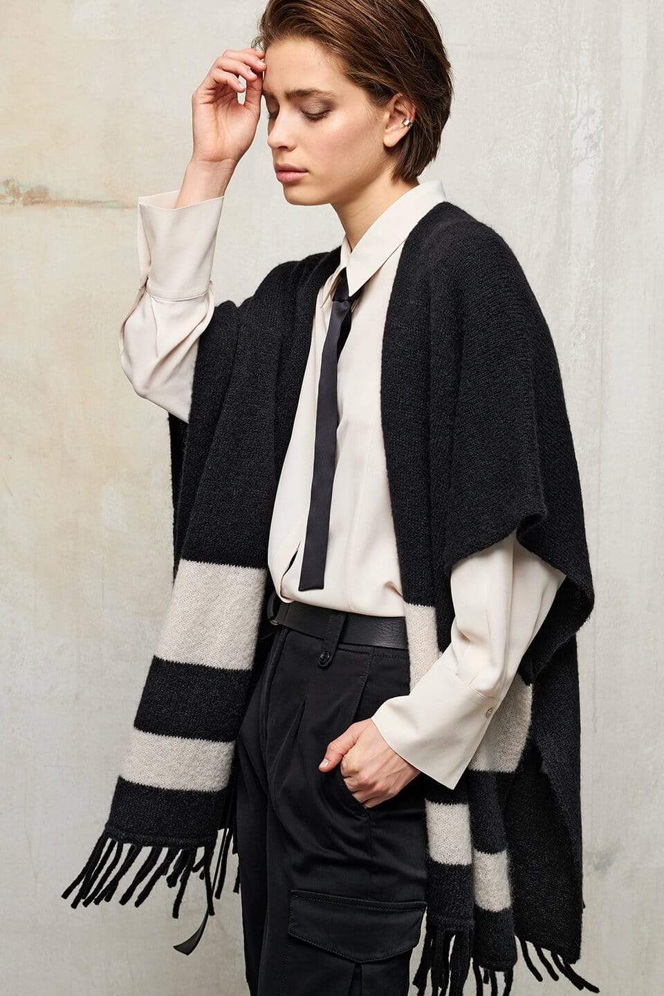 Luisa Cerano Coats &amp; Jackets Luisa Cerano Black Fringed Cape 428293/5099 izzi-of-baslow