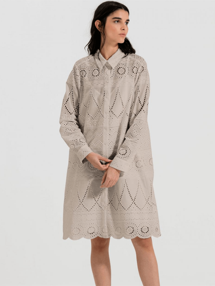 Luisa Cerano Dresses Luisa Cerano Taupe Broderie Anglaise Shirt Dress 758306 3357 0733 izzi-of-baslow