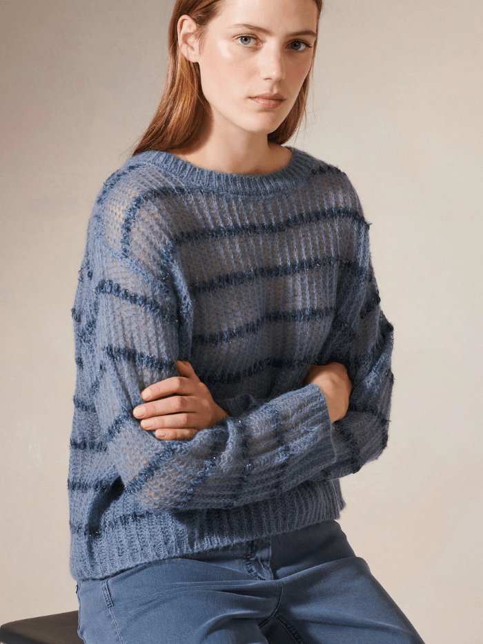 Luisa Cerano Jumper Luisa Cerano Blue Striped Mouline Jumper 158027 5887 0247 izzi-of-baslow