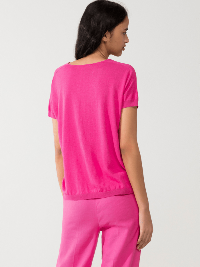 Luisa Cerano Knitwear Luisa Cerano Linen V-neck Jumper Hot Pink 138909/5071 izzi-of-baslow