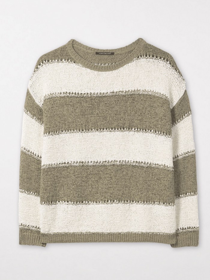 Luisa Cerano Knitwear Luisa Cerano Sage Green Striped Jumper 138876/5884 izzi-of-baslow