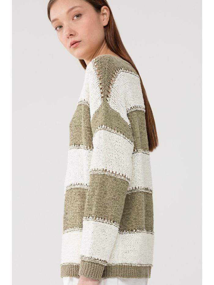 Luisa Cerano Knitwear Luisa Cerano Sage Green Striped Jumper 138876/5884 izzi-of-baslow