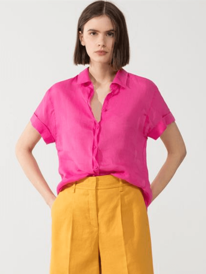 Luisa Cerano Tops 8/34 Luisa Cerano Short Sleeve Ramie Blouse Hot Pink 238324/3270 izzi-of-baslow