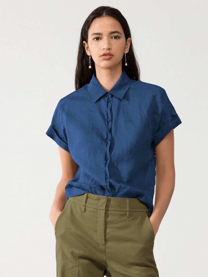 Luisa Cerano Tops 8/34 Luisa Cerano Short Sleeve Ramie Blouse Indigo 238324/3270 izzi-of-baslow