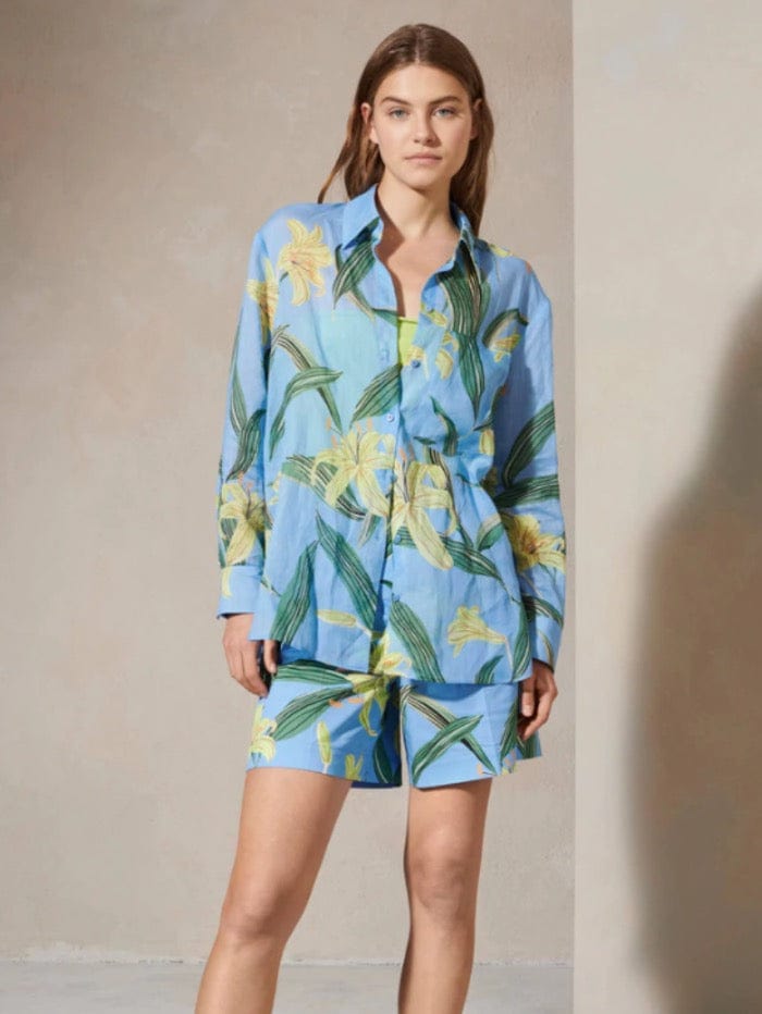 Luisa Cerano Tops Luisa Cerano Blue Floral Print Ramie Shirt 258457 3363 2403 izzi-of-baslow