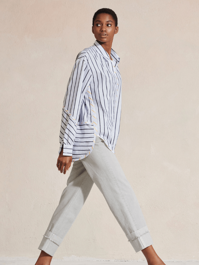 Luisa Cerano Tops Luisa Cerano Blue Jacquard Stripe Shirt 258417 3352 1002 izzi-of-baslow