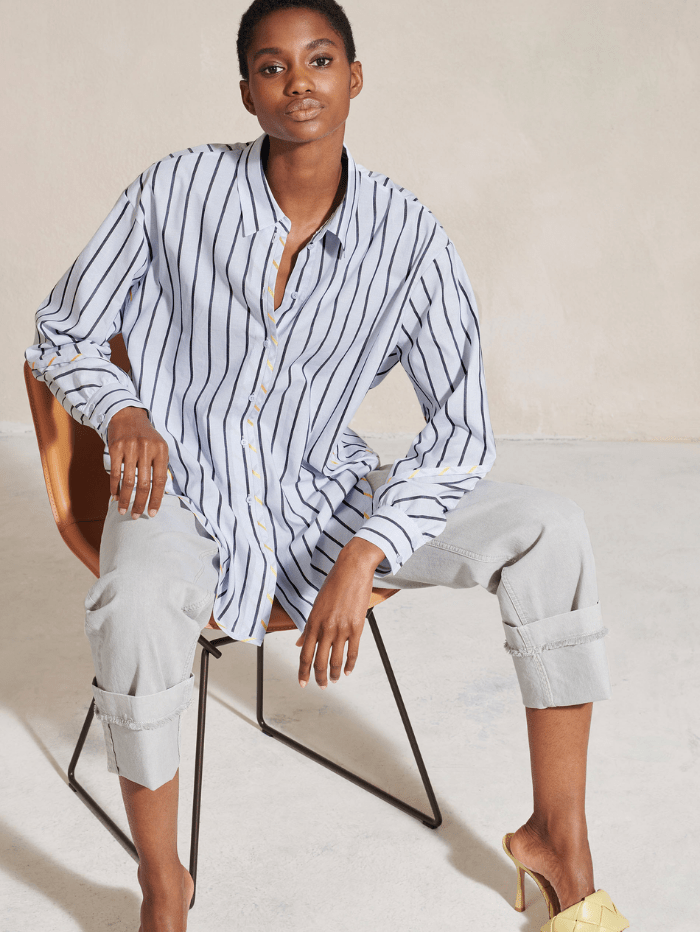 Luisa Cerano Tops Luisa Cerano Blue Jacquard Stripe Shirt 258417 3352 1002 izzi-of-baslow