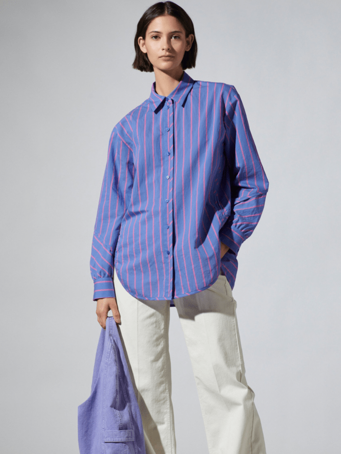 Luisa Cerano Tops Luisa Cerano Bold Striped Lavender Blue and Pink Shirt 278346 3458 8444 izzi-of-baslow