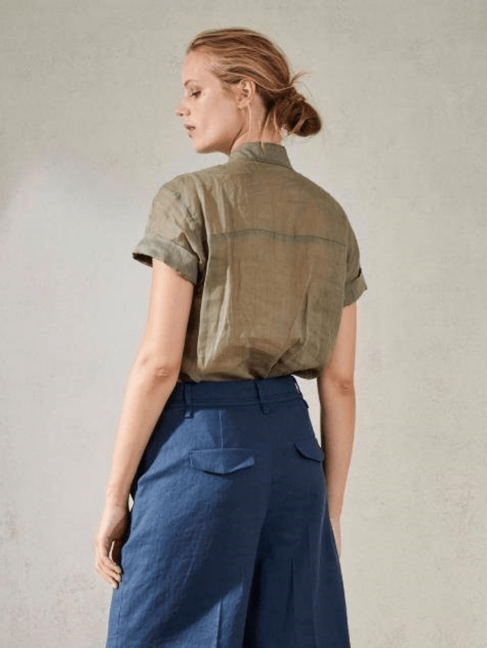 Luisa Cerano Tops Luisa Cerano Short Sleeve Ramie Blouse Olive 238324/3270 izzi-of-baslow