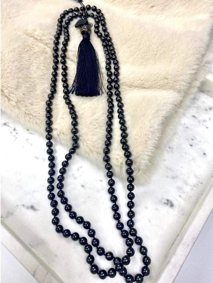 Marc Cain Accessories One Size Marc Cain Black Pearl Necklace With Tassel KC J2.08 Z24 izzi-of-baslow