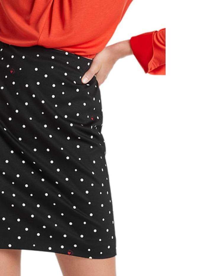 Marc Cain Additions Skirt Marc Cain Additions Black With White Spot And Tiny Red Heart Skirt QA 71.01 J01 910 Y izzi-of-baslow
