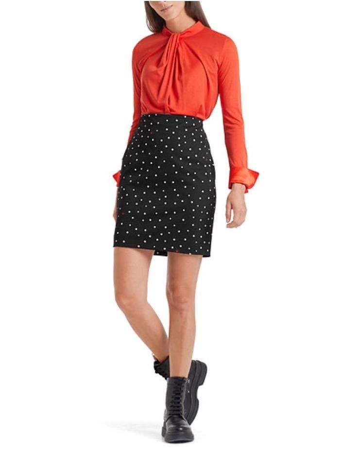 Marc Cain Additions Skirt Marc Cain Additions Black With White Spot And Tiny Red Heart Skirt QA 71.01 J01 910 Y izzi-of-baslow
