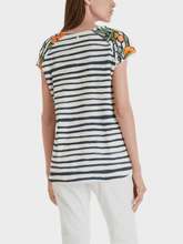 Marc Cain Additions Tops Marc Cain Additions Fruit Print Striped T-Shirt SA 48.19 J06 Col 484 izzi-of-baslow