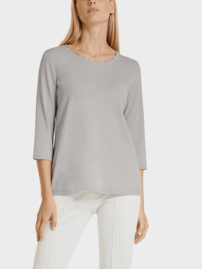 Marc Cain Additions Tops Marc Cain Additions Grey Frill Neck Top SA 48.01 J14 Col 804 izzi-of-baslow