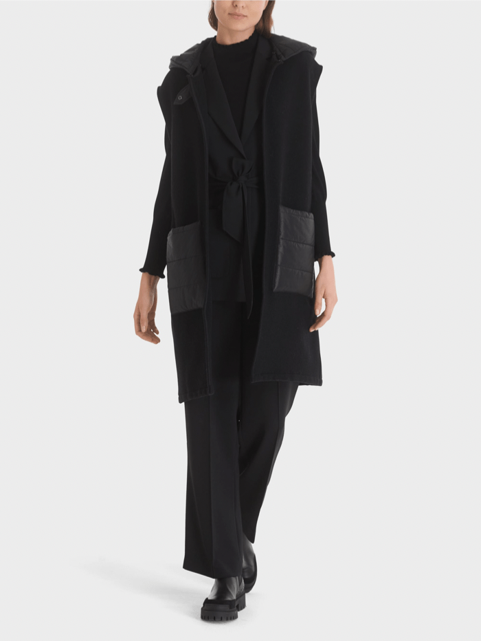 Marc Cain Collections Coats and Jackets Marc Cain Collections Wool Blend Black Long Waistcoat TC 37.04 W60 COL 900 izzi-of-baslow