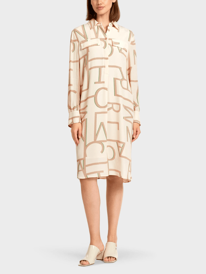 Marc Cain Collections Dresses Marc Cain Collections Cream Printed Shirt Dress UC 21.37 W38 COL 131 izzi-of-baslow