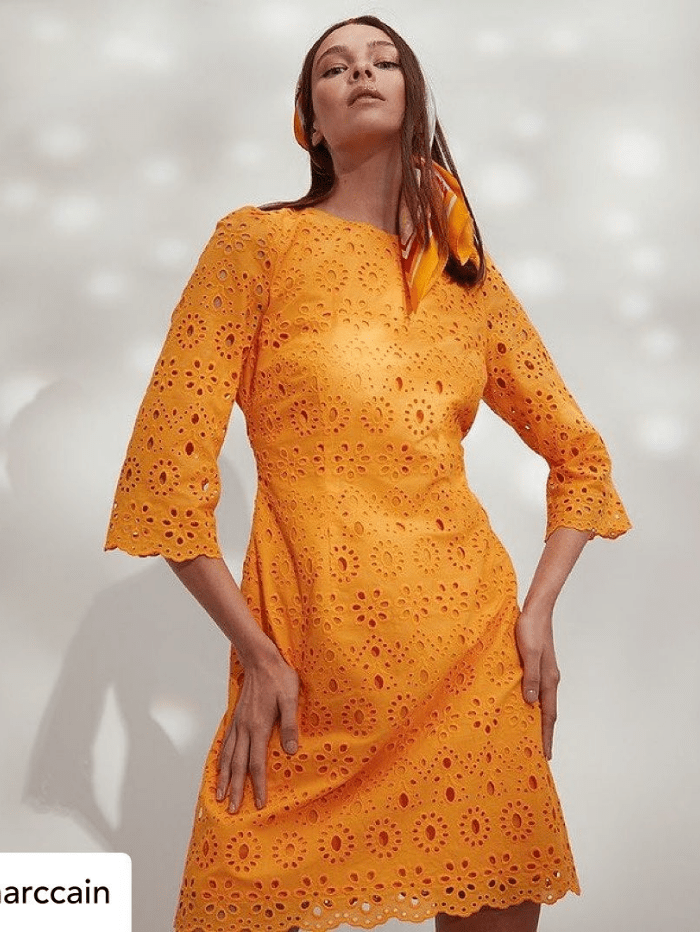 Marc Cain Collections Dresses Marc Cain Collections Orange Floral Broderie Anglaise Dress SC 21.51 W16 440 izzi-of-baslow