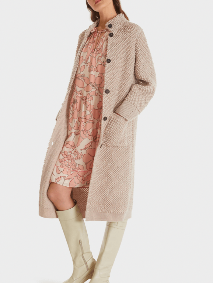 Marc Cain Collections Knitwear Marc Cain Collections Knitted Boucle Coat In Cuban Sand TC 11.05 M14 COL 136 izzi-of-baslow