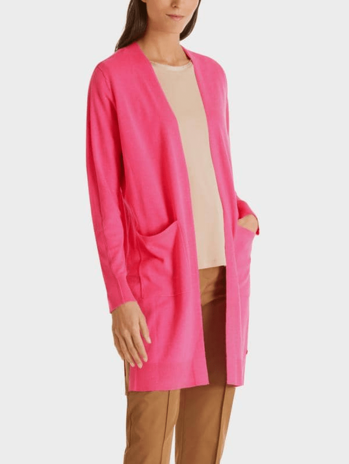 Marc Cain Collections Knitwear Marc Cain Collections Long Fine Knit Pink Cardigan SC 31.05 M50 COL 245 izzi-of-baslow