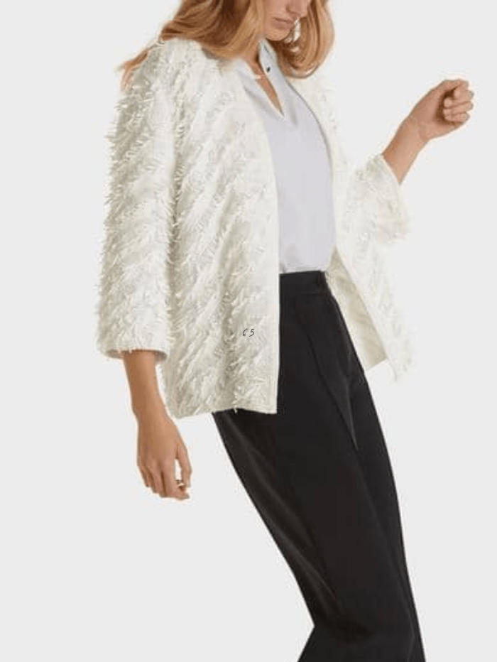Marc Cain Collections Knitwear Marc Cain Collections Off White Fringed Knitted Cardigan SC 31.19 M14 COL 110 izzi-of-baslow