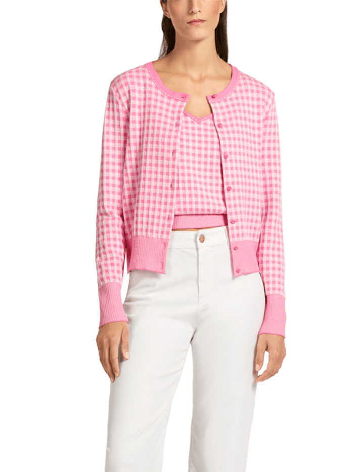 Marc Cain Collections Knitwear Marc Cain Collections Pink Gingham Cardigan UC 39.08 M13 COL 251 izzi-of-baslow