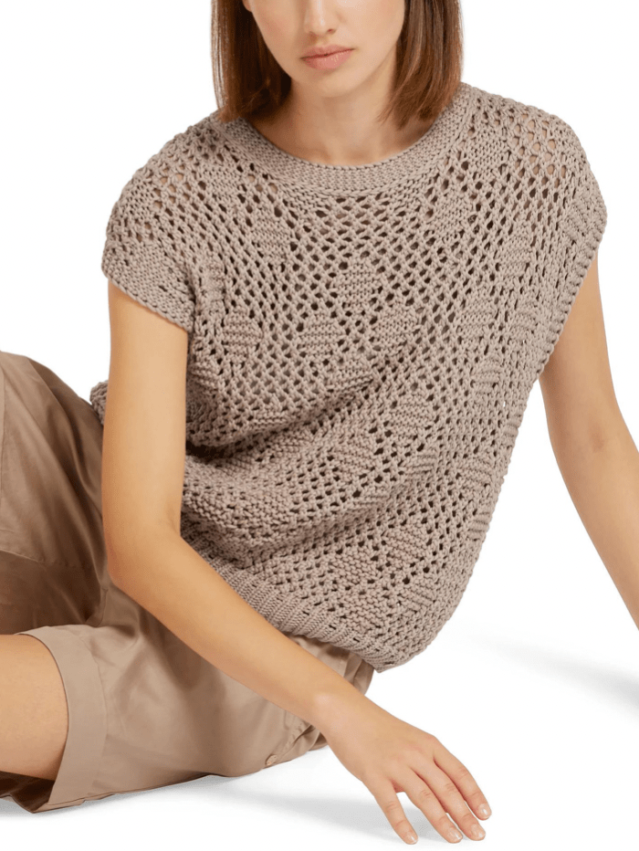 Marc Cain Collections Knitwear Marc Cain Collections Soft Taupe Sleeveless Jumper UC 61.05 M23 COL 615 izzi-of-baslow