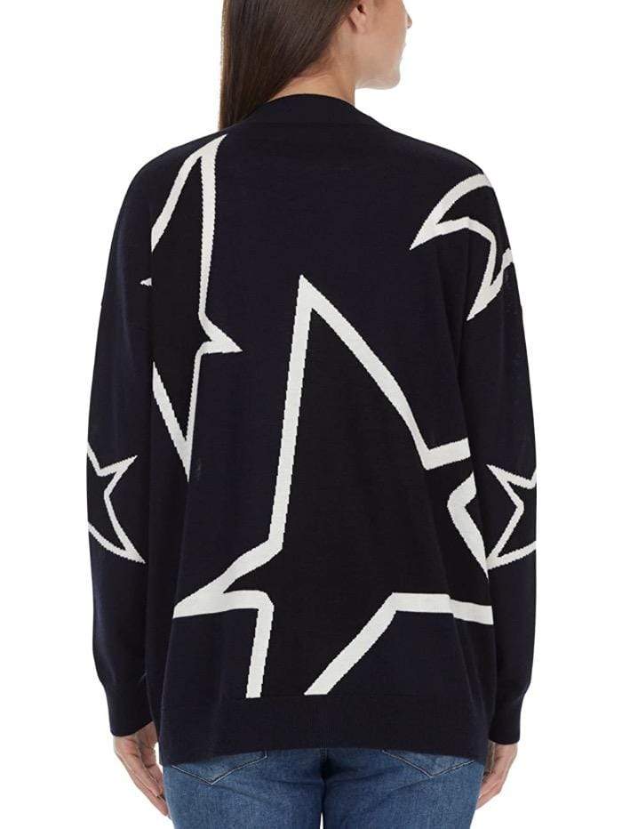 Marc Cain Collections Knitwear Marc Cain Sports Navy and Cream Boyfriend Cardigan JS 31.04 M65 395IZ izzi-of-baslow