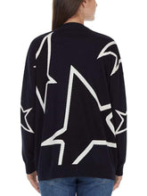 Marc Cain Collections Knitwear Marc Cain Sports Navy and Cream Boyfriend Cardigan JS 31.04 M65 395IZ izzi-of-baslow