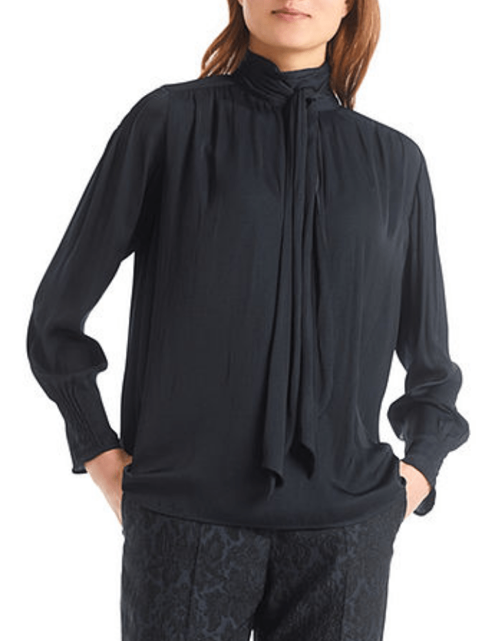 Marc Cain Collections Tops 1 / 395 Marc Cain Collections Midnight Blue Bow Neck Blouse RC 51.10 W19 COL 395 izzi-of-baslow
