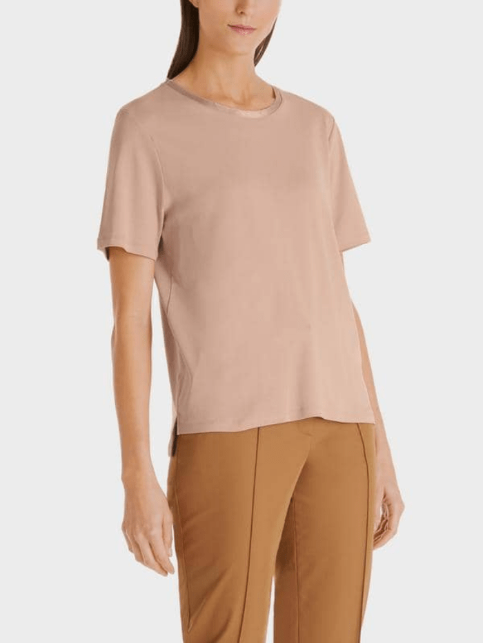 Marc Cain Collections Tops Marc Cain Collections Beige T-Shirt Silk Trim SC 48.02 J14 COL 209 izzi-of-baslow