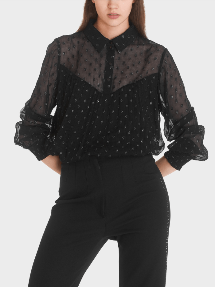 Marc Cain Collections Tops Marc Cain Collections Black Glitter Polka Dot Sheer Blouse TC 51.26 W44 COL 900 izzi-of-baslow