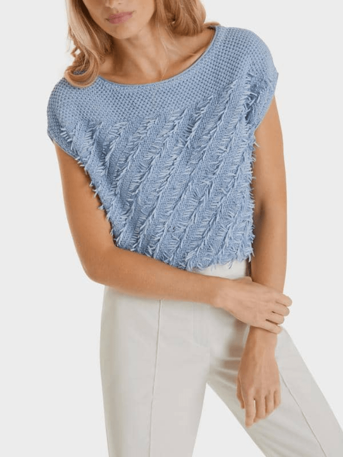 Marc Cain Collections Tops Marc Cain Collections Blue Fringe Knitted Top SC 61.04 M14 COL 322 izzi-of-baslow