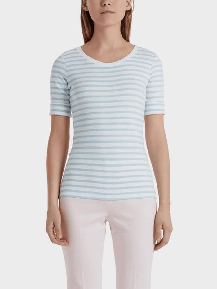 Marc Cain Collections Tops Marc Cain Collections Blue Stripped Ribbed Top +E 48.09 J91 310 izzi-of-baslow