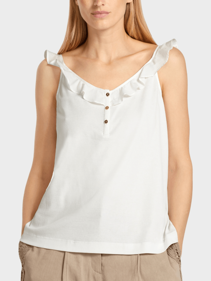 Marc Cain Collections Tops Marc Cain Collections Frill Top Off White UC 61.20 J14 COL 110 izzi-of-baslow